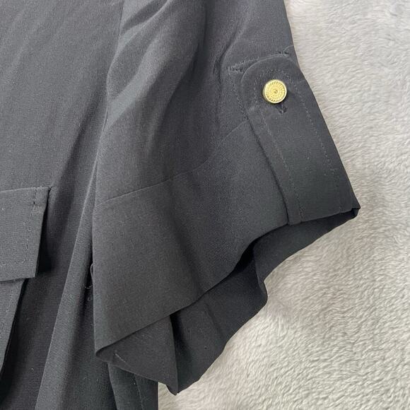 Kate Spade Black Silk Drawstring Utility Romper Sz 6 Chest Pockets Short Sleeves - Picture 4 of 16